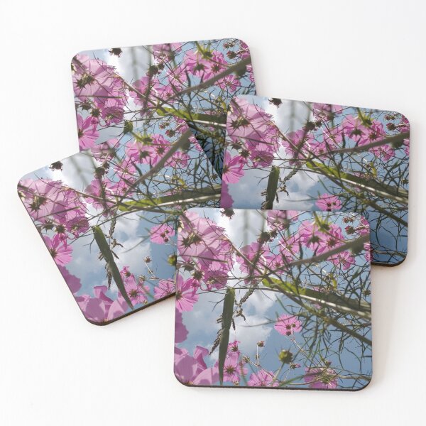 Item preview, Pink Cosmos Flowers under Summer Blue Sky or Ethereal Pink Blossoms in the Garden.  designed and sold by AleAlexMari11.