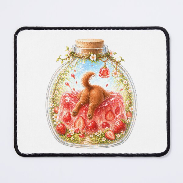 Item preview, Ruby Cavalier King Charles Spaniel with Strawberry Jelly in Glass Bottle – Cute Dog Watercolor Fantasy Illustration designed and sold by SakuraWaStyle.
