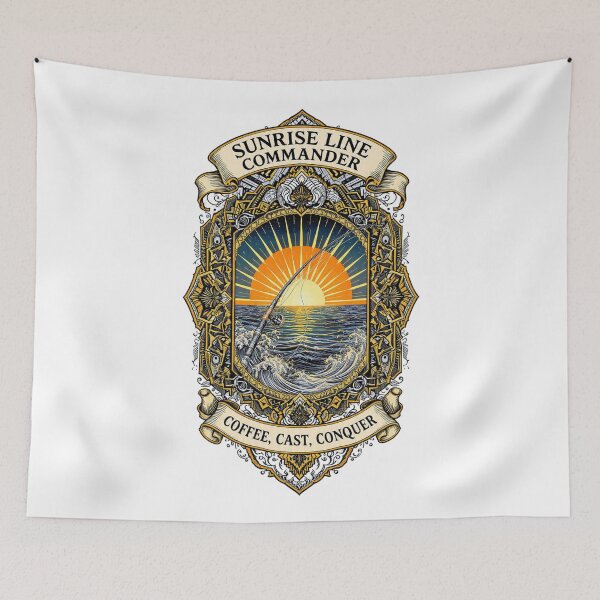 Item preview, Sunrise Line Commander Coffee Cast Conquer Funny Fishing Gift designed and sold by YMLux.