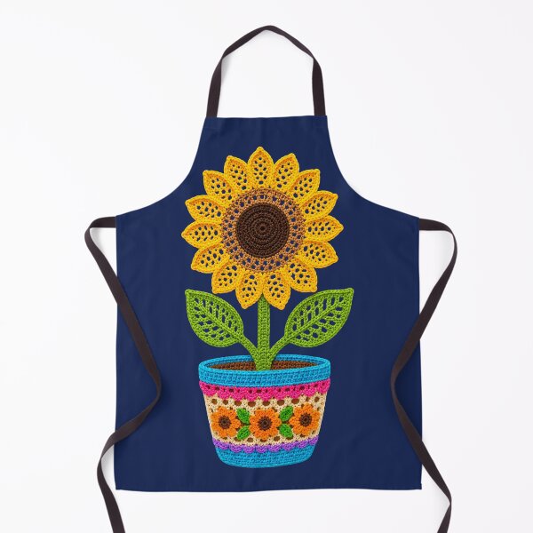 Item preview, Retro Crochet-Style Sunflower Vibrant Pot Print on Navy Shapes Mania designed and sold by Shapes-Mania.