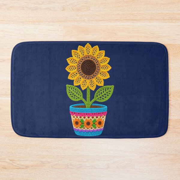 Item preview, Retro Crochet-Style Sunflower Vibrant Pot Print on Navy Shapes Mania designed and sold by Shapes-Mania.