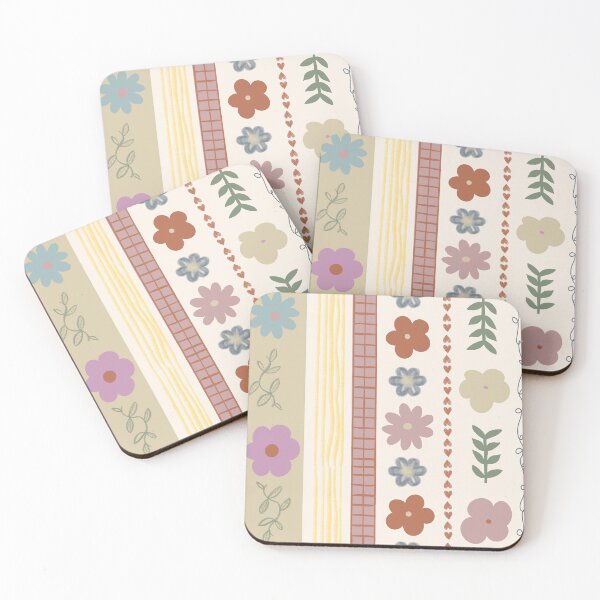 Item preview, Country Floral Pattern – Minimal Retro Flowers and Stripes designed and sold by PatternsBySassano .