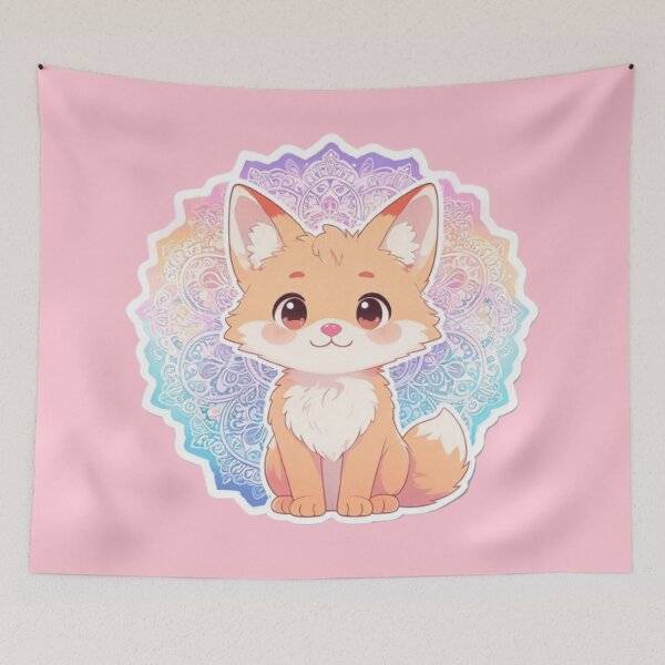 Item preview, Cute Kawaii Fox with Mandala Art designed and sold by Chromatic Artistry.