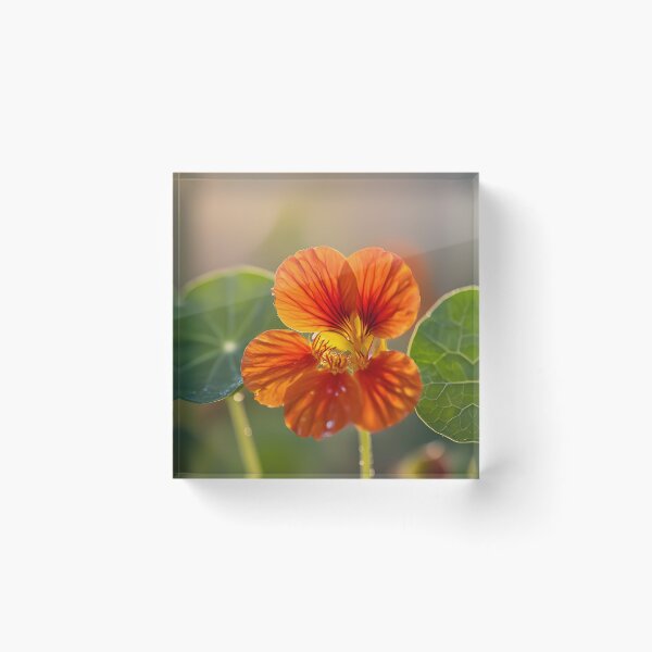 Artikelvorschau, Leuchtend orangefarbene Kapuzinerkresseblüte im warmen Sonnenlicht entworfen und verkauft von Sybille-Yates.