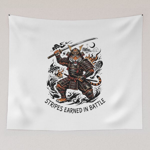 Item preview, Stripes Earned In Battle Tiger Samurai Warrior Art Print designed and sold by Sky-bully.