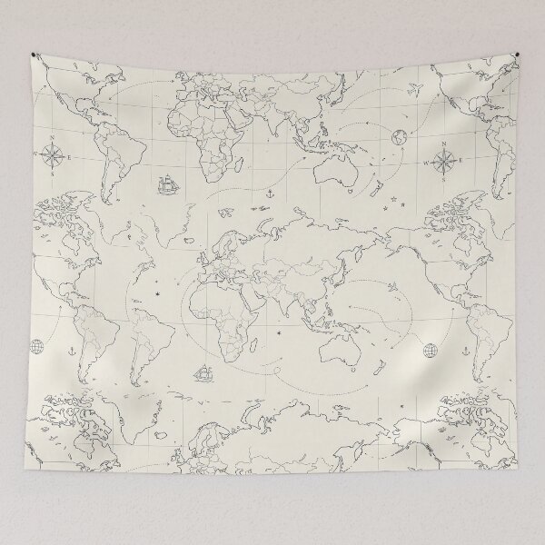 Item preview, Vintage Minimalist World Map Adventure Wanderlust designed and sold by SplashTastic.