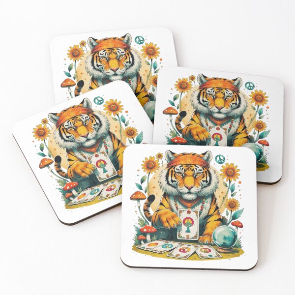 Item preview, Mystical Hippie Tiger Reading Tarot Cards Fortune Teller Art designed and sold by AQUILAKREO.