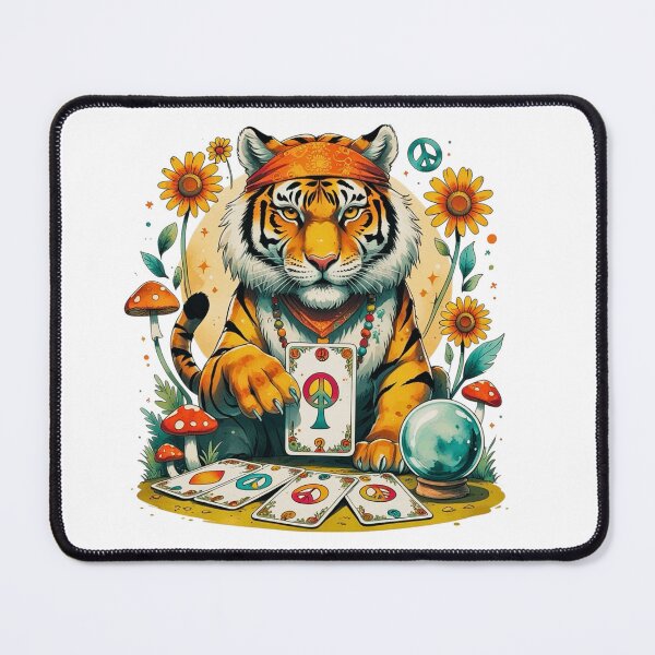 Item preview, Mystical Hippie Tiger Reading Tarot Cards Fortune Teller Art designed and sold by AQUILAKREO.
