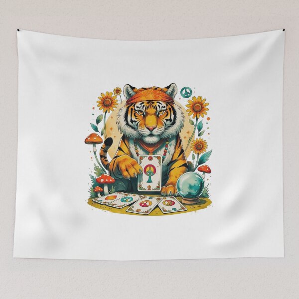 Item preview, Mystical Hippie Tiger Reading Tarot Cards Fortune Teller Art designed and sold by AQUILAKREO.