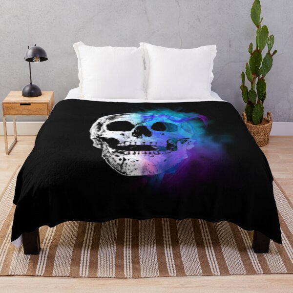 Item preview, White Skull Colorful Smoke Blue Purple Pink designed and sold by StyleBloomes.