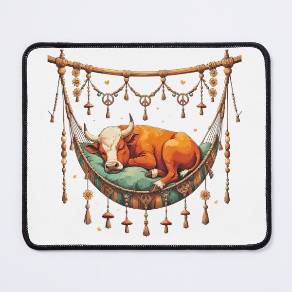 Item preview, Relaxed Bull Sleeping in Boho Macrame Hammock Nursery Art designed and sold by AQUILAKREO.