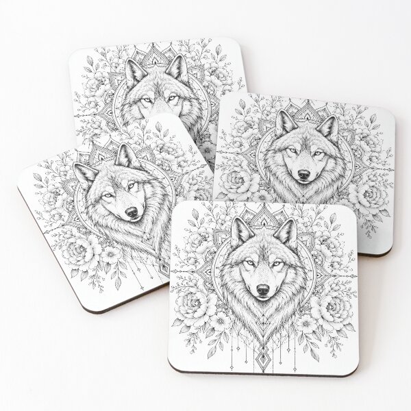 Item preview, Floral Wolf Mandala Line Art Design designed and sold by suryabumblee.