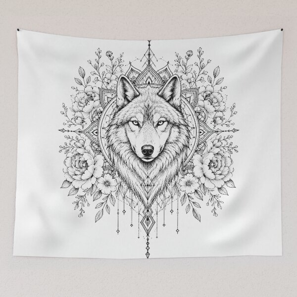 Item preview, Floral Wolf Mandala Line Art Design designed and sold by suryabumblee.