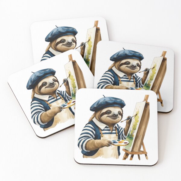Item preview, Cute Sloth Artist Painting on Canvas French Beret Art designed and sold by AQUILAKREO.
