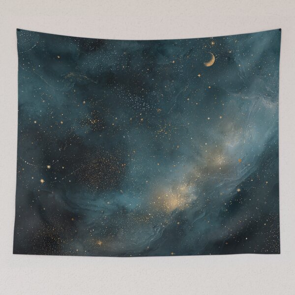 Item preview, Dark Teal Galaxy Moon Starfield Cosmic Space Background designed and sold by Faithlines.