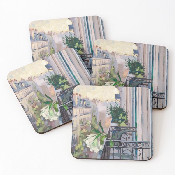 Item preview, French Window View - White Flowers and Haussmann Architecture Painting designed and sold by CARRAANN.