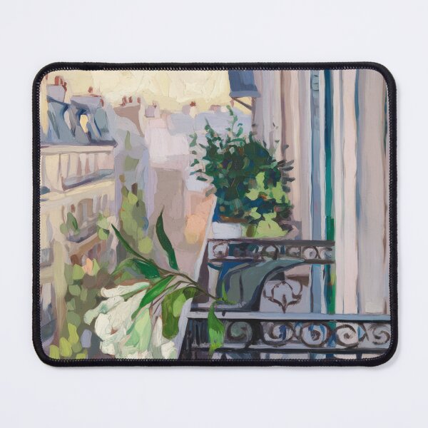 Item preview, French Window View - White Flowers and Haussmann Architecture Painting designed and sold by CARRAANN.