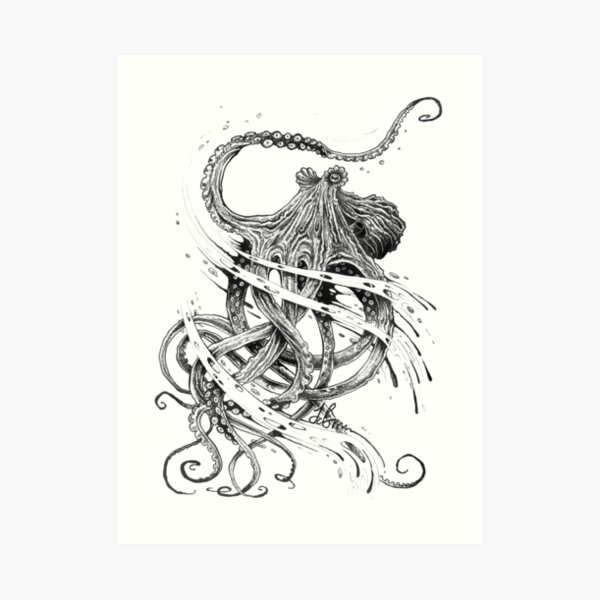 Octopus Tentacle Two-Tone Drawing Art Board Print for Sale by  SuspendedDreams