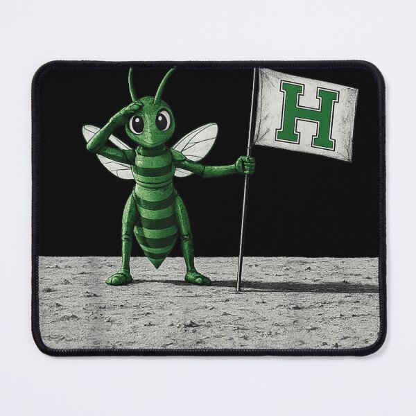 Item preview, Green Hornet Mascot Saluting On Moon With Green Letter H Flag designed and sold by StuZabine.