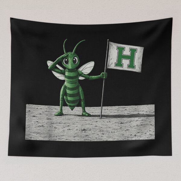 Item preview, Green Hornet Mascot Saluting On Moon With Green Letter H Flag designed and sold by StuZabine.