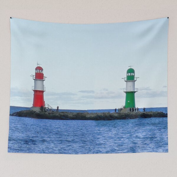 Item preview, Green and Red Lighthouses in Warnemünde designed and sold by MarionsArt.