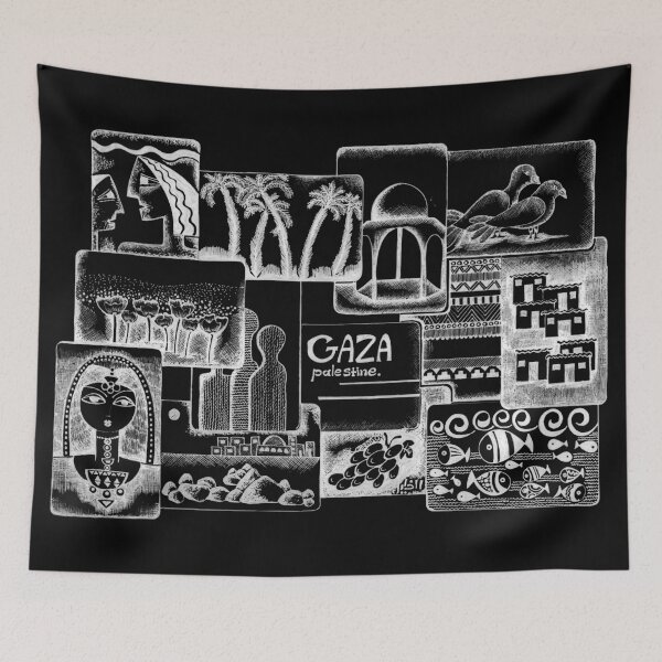 Item preview, Palestine Drawing Art Gaza Collage Design -Black designed and sold by Hurriyyatee.