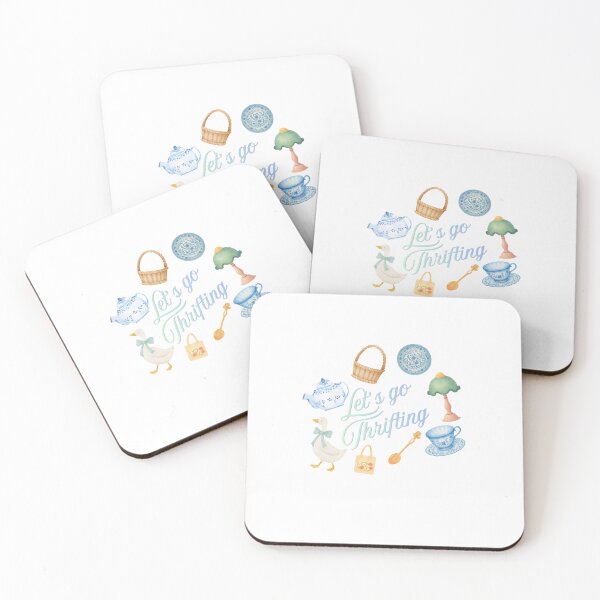 Item preview, Let’s Go Thrifting – Cottagecore Vintage Aesthetic Tea Set & Duck Illustration designed and sold by Lulabelles Designs.