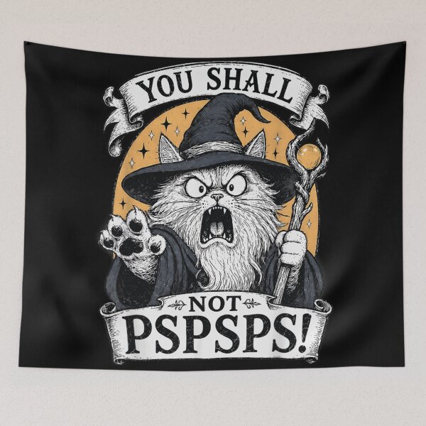 Item preview, You Shall Not Pspsps Funny Wizard Cat Sorcerer Grumpy Kitten Illustration designed and sold by KrystinaGiGi.
