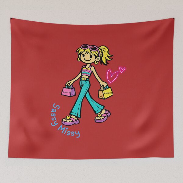 Item preview, Sassy Missy Retro Shopping Girl Groovy Doodle Cute 70s Style Character T-Shirt Design designed and sold by Black Signal.