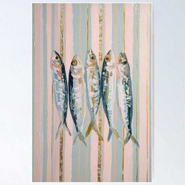 Artikelvorschau, Rosa und blau gestreifte Küstensardine entworfen und verkauft von Nova~Prints.