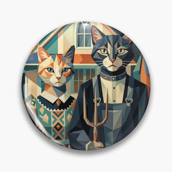 Item preview, American Gothic Cats – Geometric Feline Art Masterpiece designed and sold by TheCoolCatsMx.