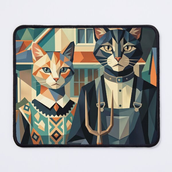 Item preview, American Gothic Cats – Geometric Feline Art Masterpiece designed and sold by TheCoolCatsMx.
