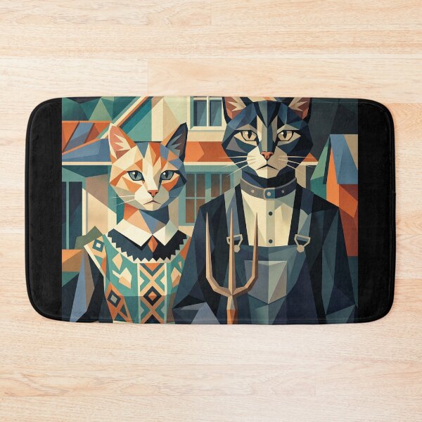 Item preview, American Gothic Cats – Geometric Feline Art Masterpiece designed and sold by TheCoolCatsMx.