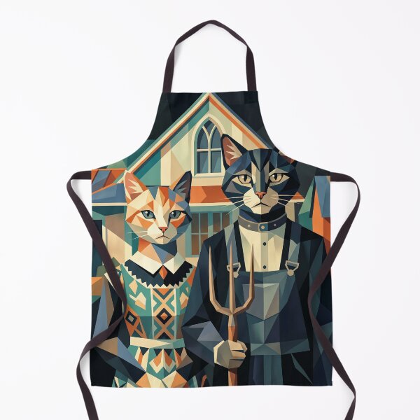 Item preview, American Gothic Cats – Geometric Feline Art Masterpiece designed and sold by TheCoolCatsMx.