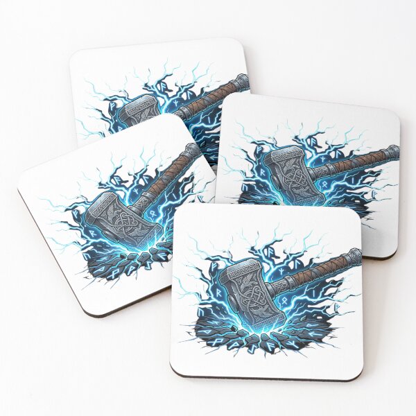 Item preview, Norse God Thunder Hammer - Viking Runes & Lightning Strike Art designed and sold by AuraDraftStudio.