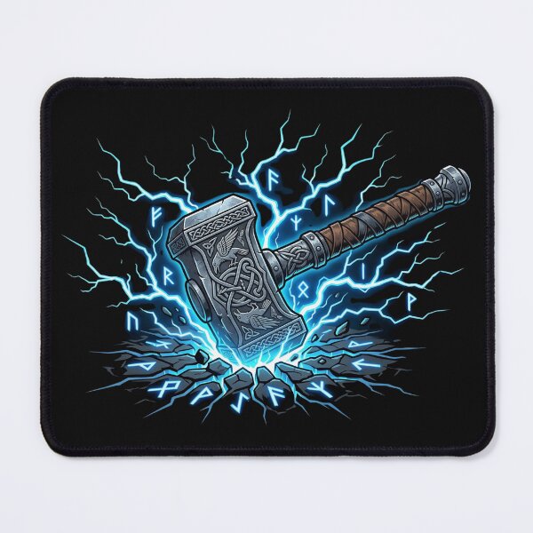 Item preview, Norse God Thunder Hammer - Viking Runes & Lightning Strike Art designed and sold by AuraDraftStudio.