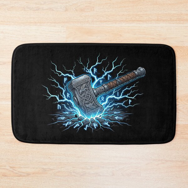 Item preview, Norse God Thunder Hammer - Viking Runes & Lightning Strike Art designed and sold by AuraDraftStudio.