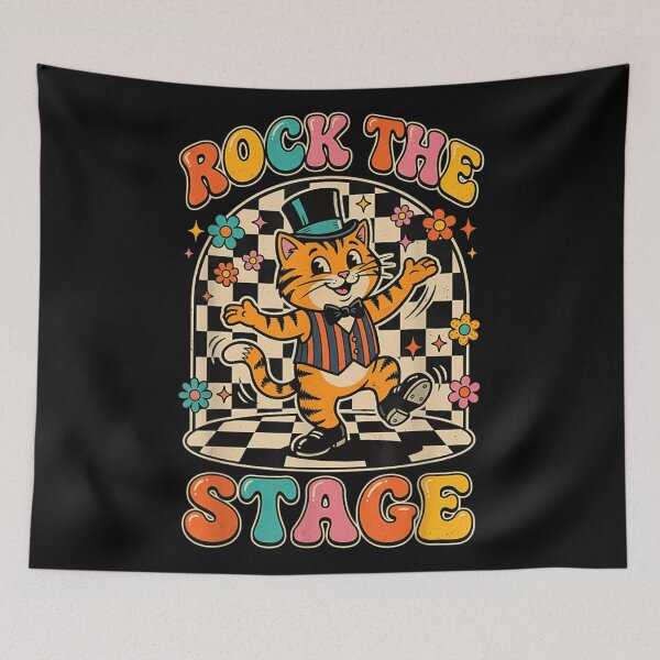 Item preview, Rock The Stage Retro Groovy Dancing Cat Tap Dancer Vintage Aesthetic Art designed and sold by PhocoNibict.