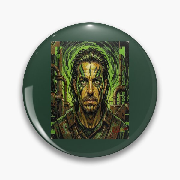 Item preview, Cyber Tribal Man Portrait Futuristic Green Energy designed and sold by Artisticanvas.