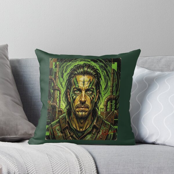Item preview, Cyber Tribal Man Portrait Futuristic Green Energy designed and sold by Artisticanvas.