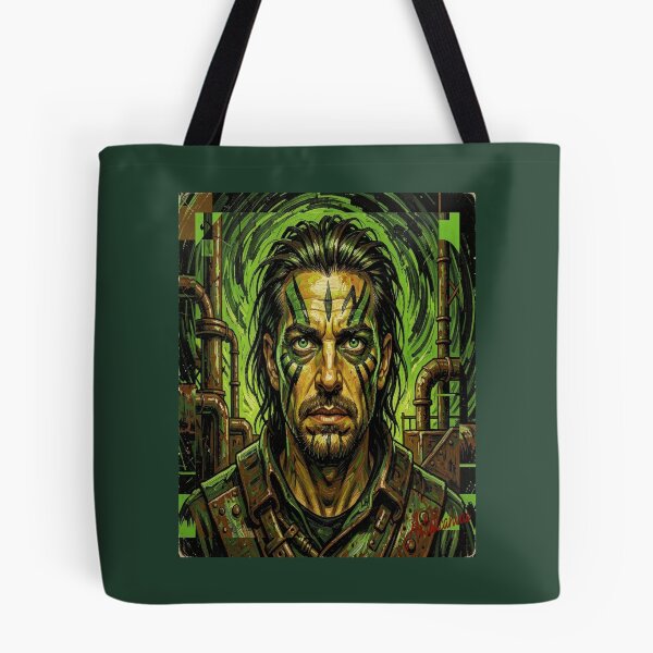 Item preview, Cyber Tribal Man Portrait Futuristic Green Energy designed and sold by Artisticanvas.