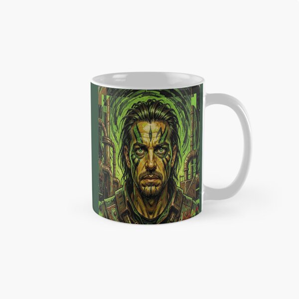 Item preview, Cyber Tribal Man Portrait Futuristic Green Energy designed and sold by Artisticanvas.