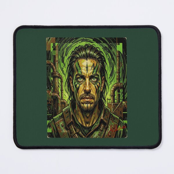 Item preview, Cyber Tribal Man Portrait Futuristic Green Energy designed and sold by Artisticanvas.