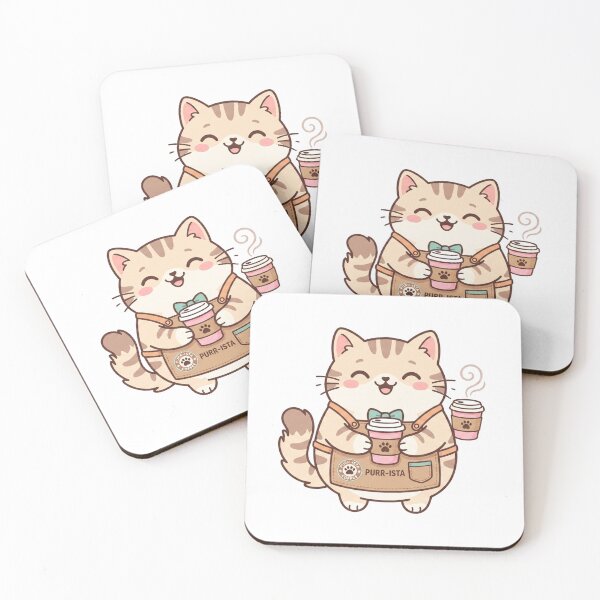 Item preview, Cute Barista Cat Purr-ista - Kawaii Coffee Lover Mascot designed and sold by AuraDraftStudio.