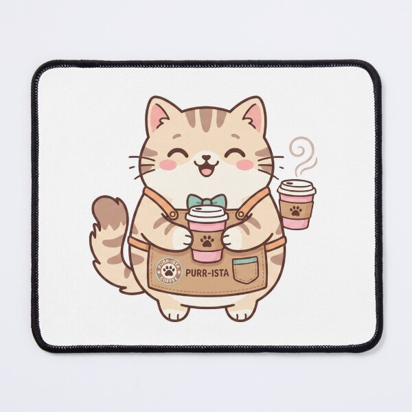 Item preview, Cute Barista Cat Purr-ista - Kawaii Coffee Lover Mascot designed and sold by AuraDraftStudio.