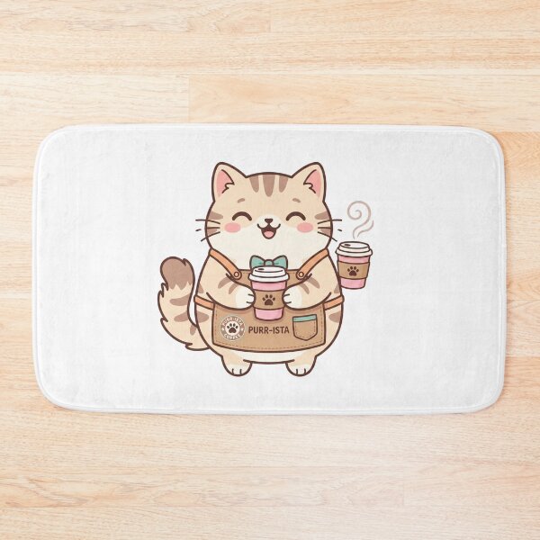 Item preview, Cute Barista Cat Purr-ista - Kawaii Coffee Lover Mascot designed and sold by AuraDraftStudio.