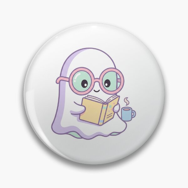 Item preview, Kawaii Reading Ghost with Glasses and Coffee Cozy Pastel Art designed and sold by AuraDraftStudio.