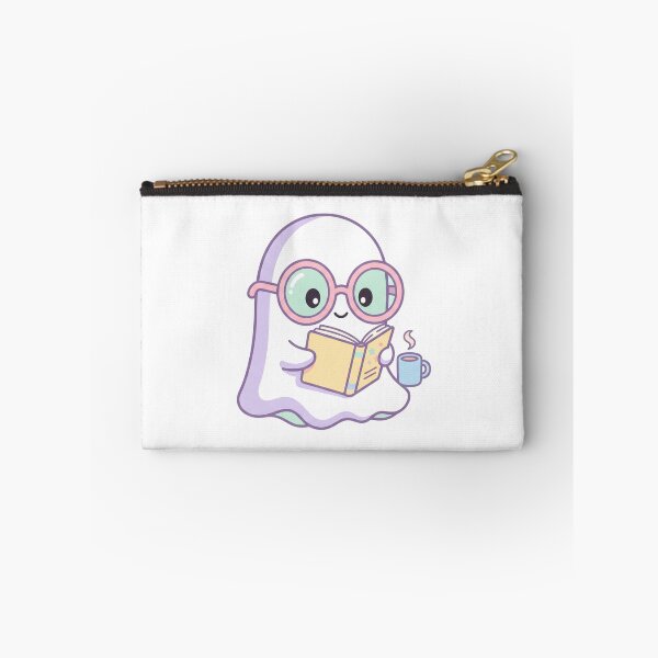 Item preview, Kawaii Reading Ghost with Glasses and Coffee Cozy Pastel Art designed and sold by AuraDraftStudio.