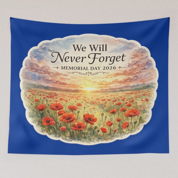Item preview, We Will Never Forget Memorial Day 2026 – Watercolor Poppy Field Sunset Art | Patriotic Gift designed and sold by irfanshikh.