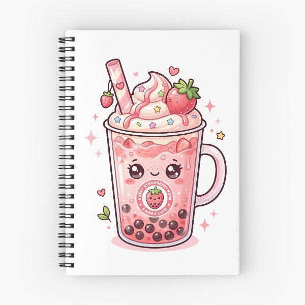 Item preview, Strawberry Boba Tea – Cute Pink Bubble Tea Kawaii Illustration designed and sold by BobaBunny76.